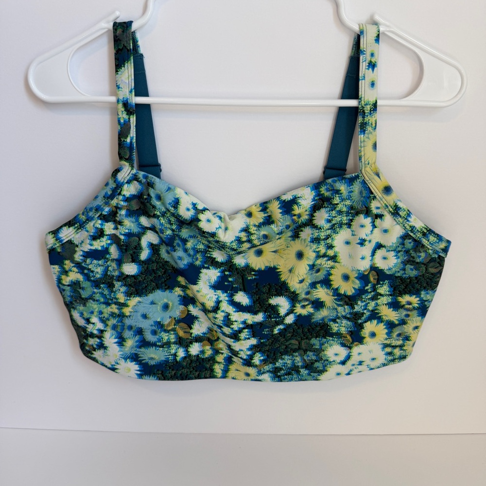 aerie Floral Sports Bra in Teal, Yellow, White
